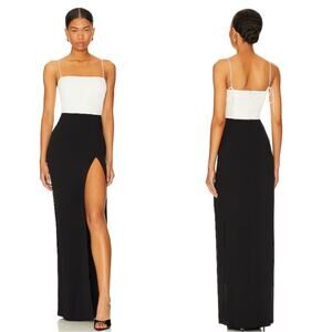 Amanda Uprichard Avani Black and White Tie Strap Maxi Dress Size Small